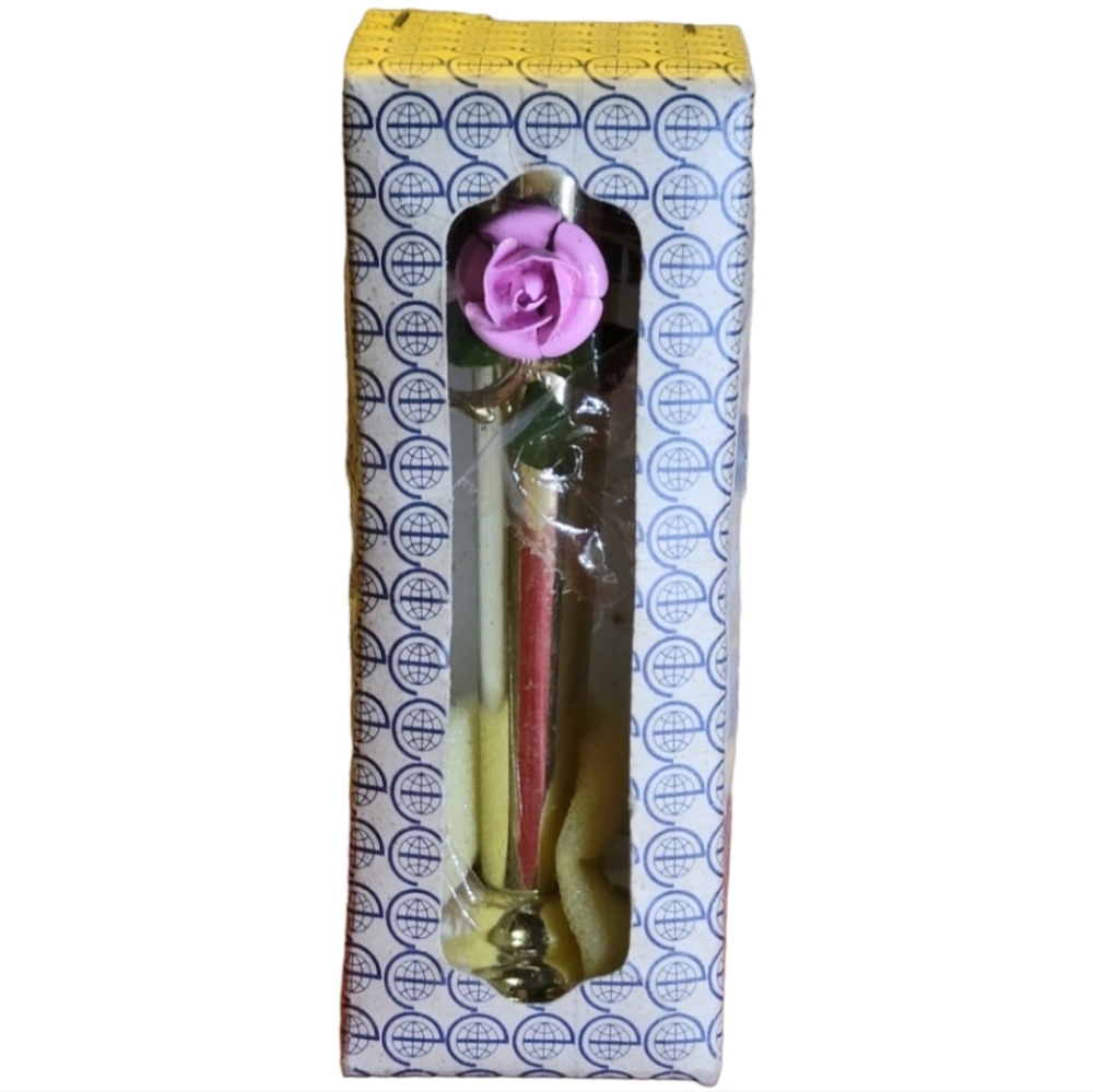 Vtg Enesco Rose Elegant Small Metal Vase 3D Rose Leaves Footer Pedestal Look NIB